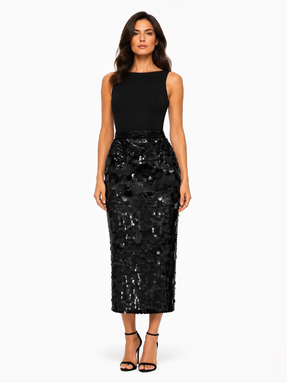 NWT Mac Duggal Black Paillette Sequin Midi Skirt (Style #R6165) ~ Sizes 4 & 6